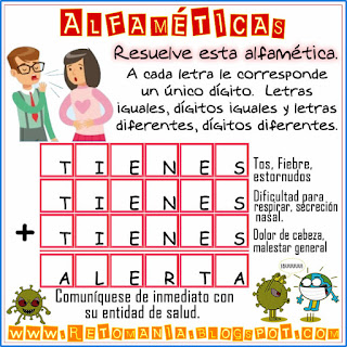 Alfaméticas, Criptosumas, Criptoaritmética, Juego de letras, Desafíos matemáticos, Problemas matemáticos, Problemas de lógica, Covid19, Coronavirus