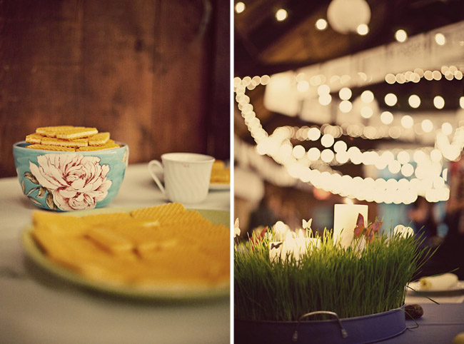 wedding reception with grass centerpieces