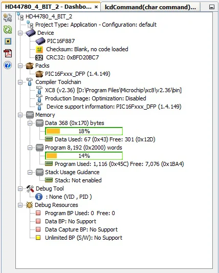 PIC16F887 HD44780 4-Bit LCD Example Using XC8