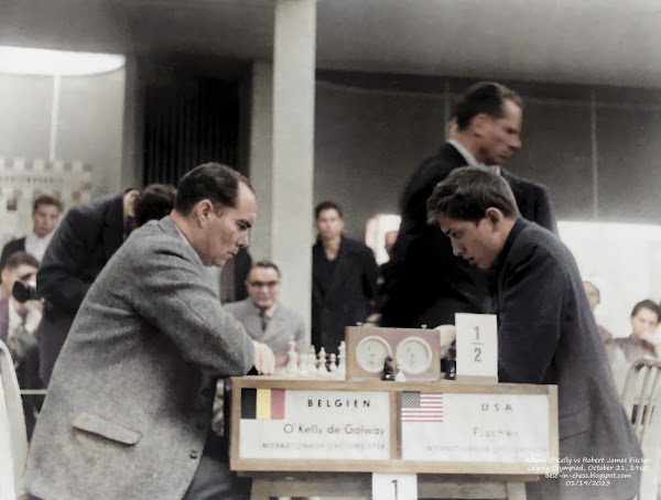 Alberic O'Kelly and Bobby Fischer, Leipzig, East Germany, October 21, 1960. Ended in a drawn game.