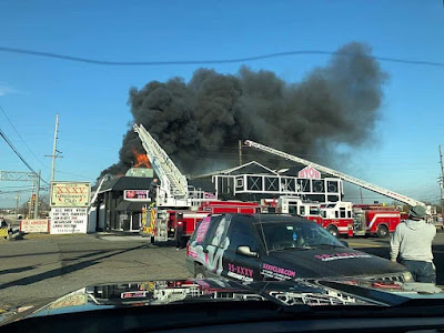 Playpen Lounge building (now a stripe joint) route35 North Sayreville, New Jersey on fire January 2020