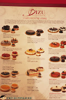 Cake menu in BIZU Patisserie and Cafe