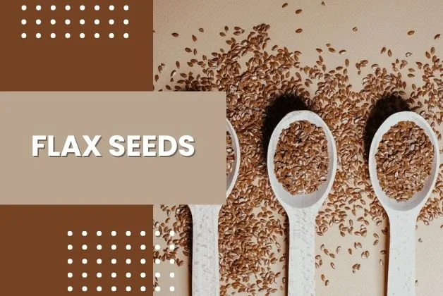 Three white spoons filled with flax seeds, demonstrating the benefits of chia and flax seeds.