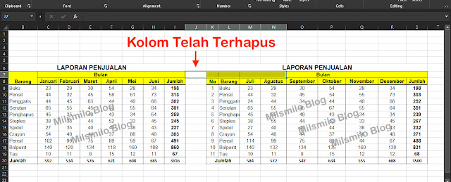 Cara menghapus kolom dan baris di excel dengan cepat menggunakan keyboard, hapus kolom di excel, cara delete row di excel, delete column pada tabel di Excel, cara menghapus kolom dn baris dengan cepat menggunakan keyboard