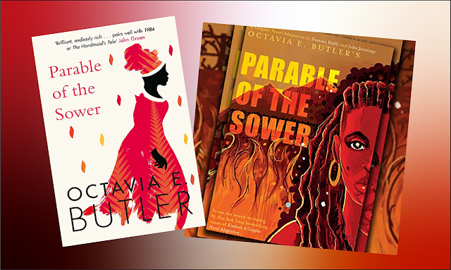 Two book covers, one for the original novel by Octavia E. Butler, the other for a Hugo-winning graphic novel adaptation.