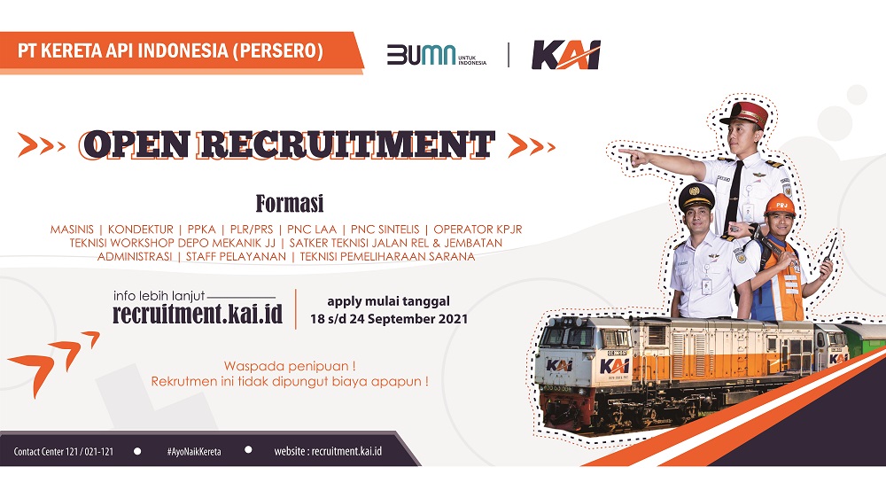 Rekrutmen Tingkat SLTA, D3 dan S1 PT Kereta Api Indonesia (Persero) Tahun 2021