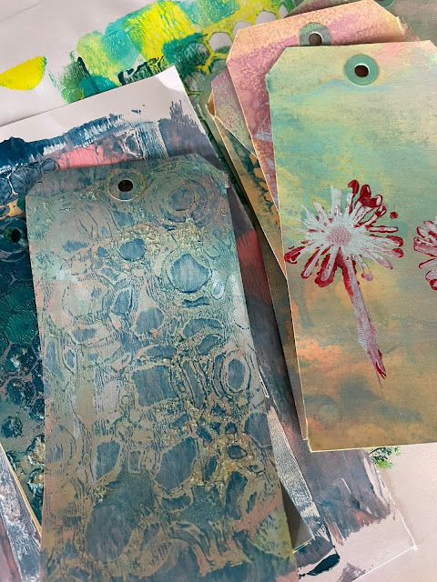 Gel Press Printing with stamps and stencils