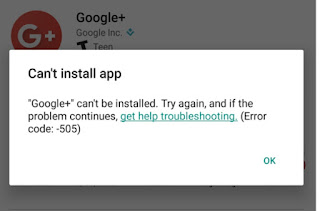 screenshot- (Error code: -505) while installing Google+ in Google Play