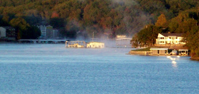 The morning mist begins to lift from the Lake of the Ozarks