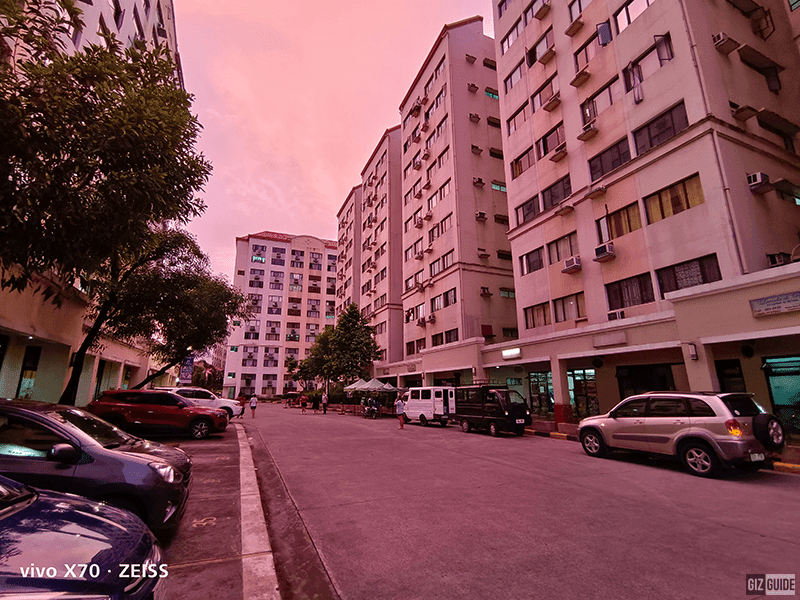 Daylight ultra-wide near sunset shot with pink sky