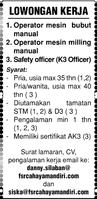 Lowongan Kerja PT. Cahaya Mandiri