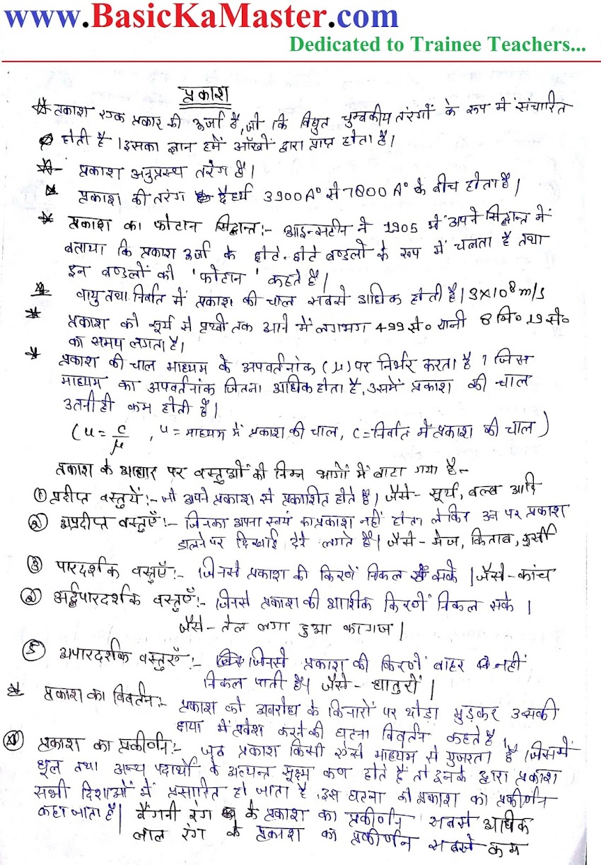 विज्ञान Notes - प्रकाश - 1