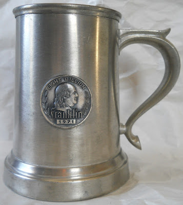 Benjamin Franklin Eight Billion 1971 Medallion on Towle Newburyport Number 7642 Pewter Mug - Beer Stein - Tankard 