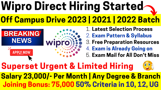 Wipro Started Off Campus Urgent Hiring 2023 As Project Engineer Trainee Role
