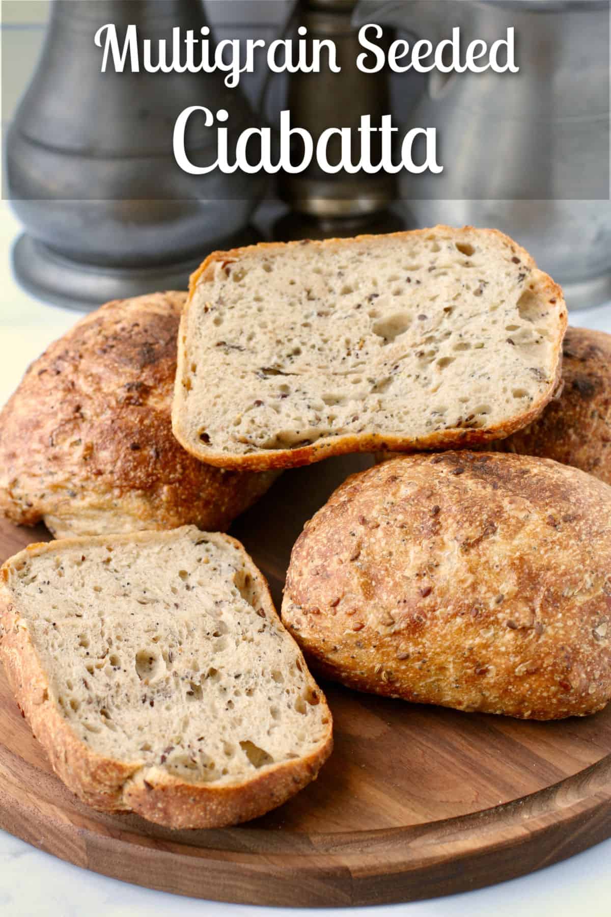 Mixed Grains and Seeds Ciabatta on a cutting board.