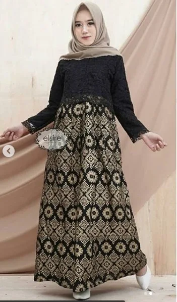16 Model Baju Gamis Brokat Terbaru 2019 Gamis - Model baju gamis kombinasi brokat