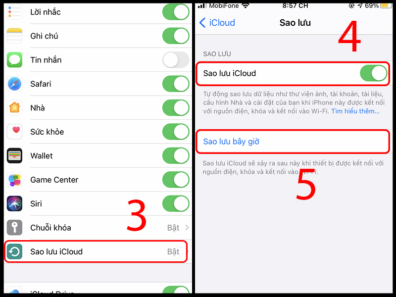 Bật sao lưu iCloud