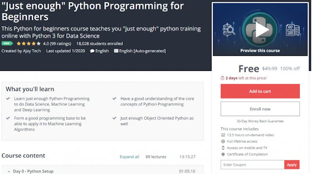 [100% Off] "Just enough" Python Programming for Beginners| Worth 49,99$