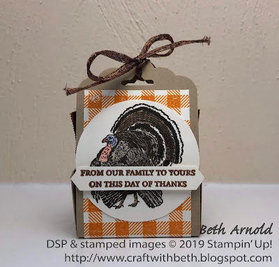 Craft with Beth: Stampin' Up! A Day of Thanks Thanksgiving Treat Holder Tiny Keepsakes Classic Label Punch Circle Punch Scalloped Tag Topper Punch Turkey Heat Embossing Party Favor Thank You Favor Plaid Ghiradelli Chocolate Hershey Nuggets