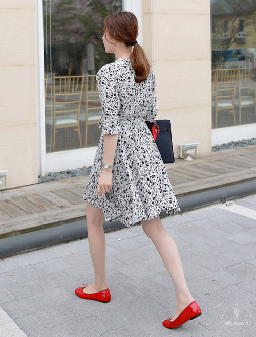 Floral Surplice Neck Belted Dress