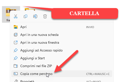 copiare percorso della cartella