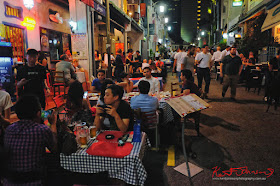 Restaurants and bars on  Ann Siang Hill and Club Street on a Saturday night in Singapore. Photo by Kent Johnson for Street Fashion Sydney.