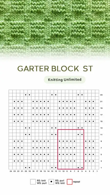 Garter Block Knit Purl Square 01 chart. 45 stitches and 60-row