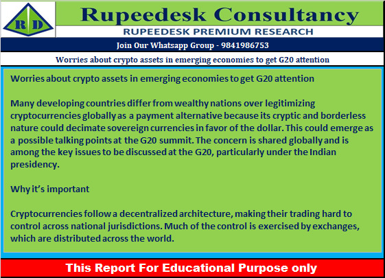 Worries about crypto assets in emerging economies to get G20 attention - Rupeedesk Reports - 15.11.2022