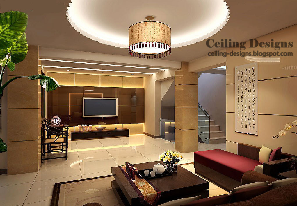 Living Room with Tray Ceiling Design