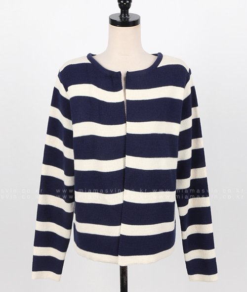 Striped Round Neck Open Cardigan