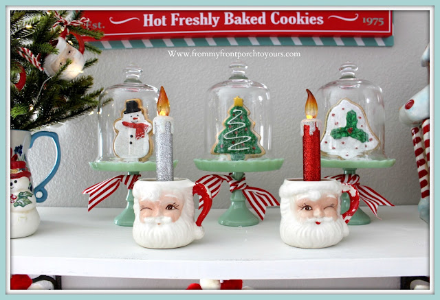 Breakfast -Nook -Christmas- Decor-Open-Shelving-Vintage-Santa-Mugs-Jadeite-Cupcake-Stands-Cottage-Farmhouse-Gingerbread-Cookies-From My Front Porch To Yours