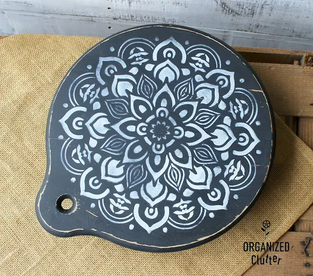 TWICE Upcycled & Repurposed Thrift Shop Cutting Board Risers #upcycle #repurpose #thriftshopmakeover #cuttingboards #stencil #cuttingboardriser #mandala