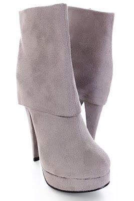 Grey Faux Suede Foldover Cuff Ankle Boots