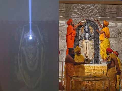 Ayodhya:रामलला का हुआ सूर्य तिलक, मस्तक पर चमकती रही सूरज की news 