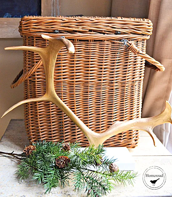 basket and gold antler