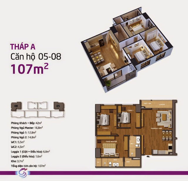 Căn hộ 107m2 chung cư Hong Kong Tower 243A Đê La Thành