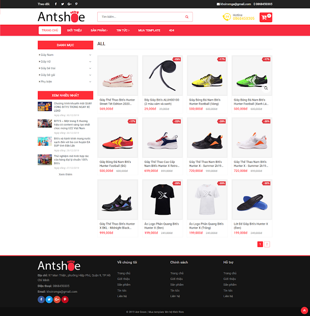 Ant Shoe Shop Responsive Blogger Template là giao diện bán hàng blogspot cao cấp có chức năng chọn size phù hợp cho bán quần áo, giày dép ...