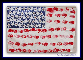 American Flag with Painted Hand Print Stripes at RainbowsWithinReach