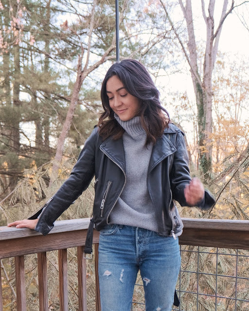 fall winter leather jacket outfit