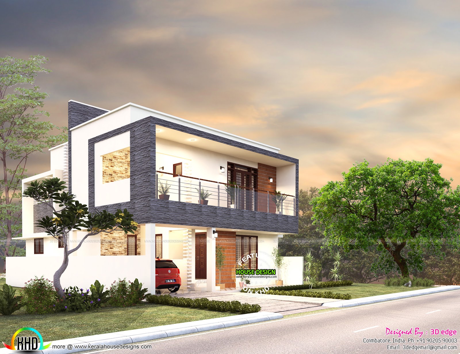  3  bedroom  contemporary flat  roof  2080 sq ft Kerala home  