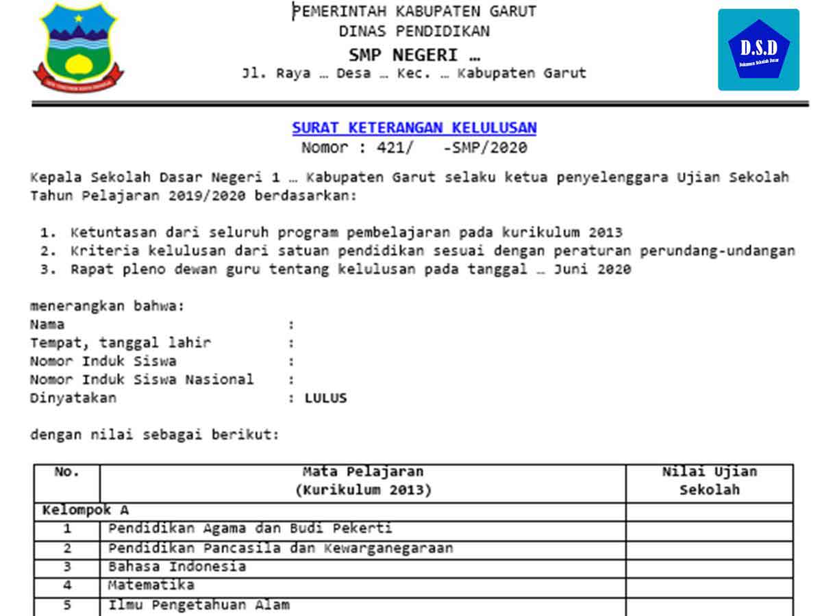 Surat Keterangan Kelulusan Siswa Terbaru atau surat kelulusan ujian