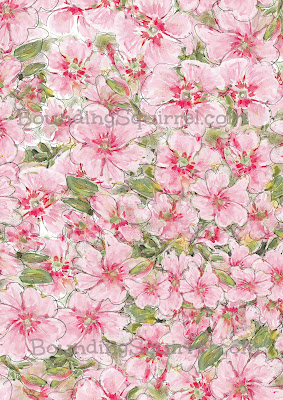 Pink Bizzie Lizzie Patterned line and wash watercolour background by Clare Walker.