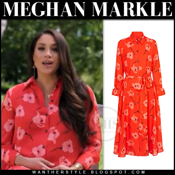 Meghan Markle in red floral print shirt dress