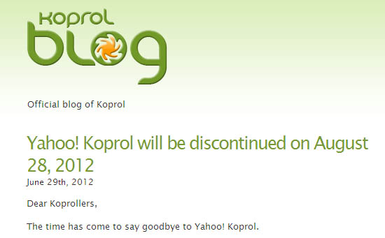 Yahoo officially shuts down Koprol