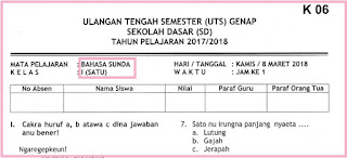 Soal UTS 2 Bahasa Sunda Kelas 1 Terbaru dan Kunci Jawaban 