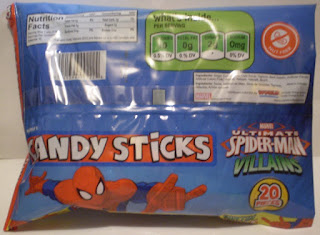 Back of Ultimate Spider-Man Villains Candy Sticks unopened bag