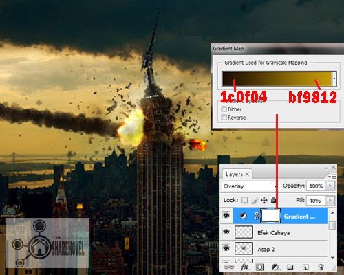 tambahkan gadient map - Membuat Efek Meteor di Photoshop