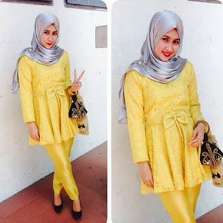 Kebaya Muslim Modern Model Terbaru Kuning Gold 