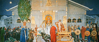 Carl Larsson Midvinterblot, som efter mycket buller och väsen sattes upp på sin urspunglga plats på Nationalmuseum 1993. Foto: Nationalmuseum