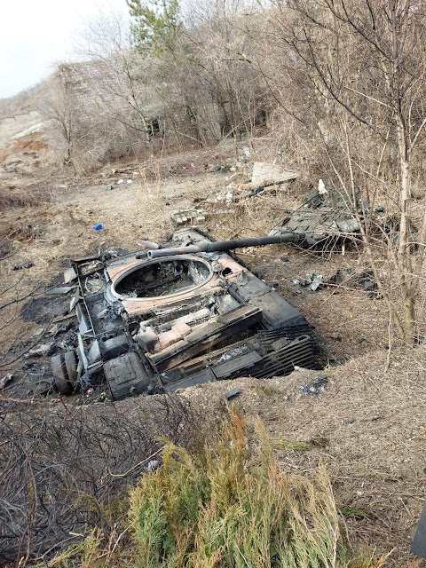 A T72 tank destroyed during the Russian invasion of Ukraine near Mariupol on the 7th of March 2022